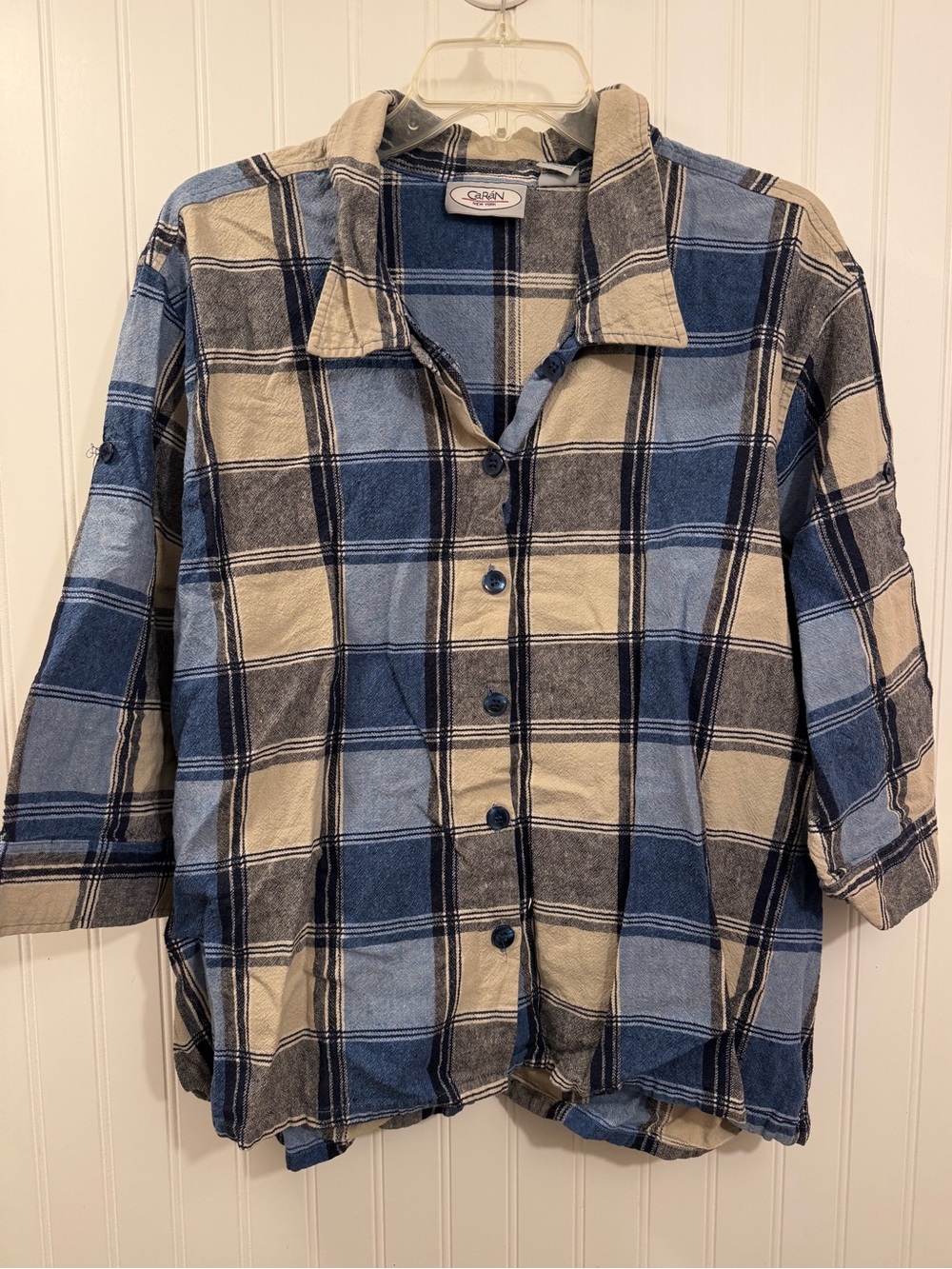 y2k blue plaid button up top